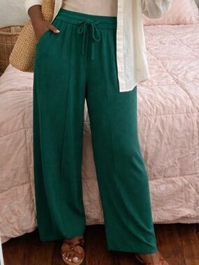 Green Ribbed Wide Leg Lounge Pants Coastal Grandma Resort Quiet Luxury Elevated